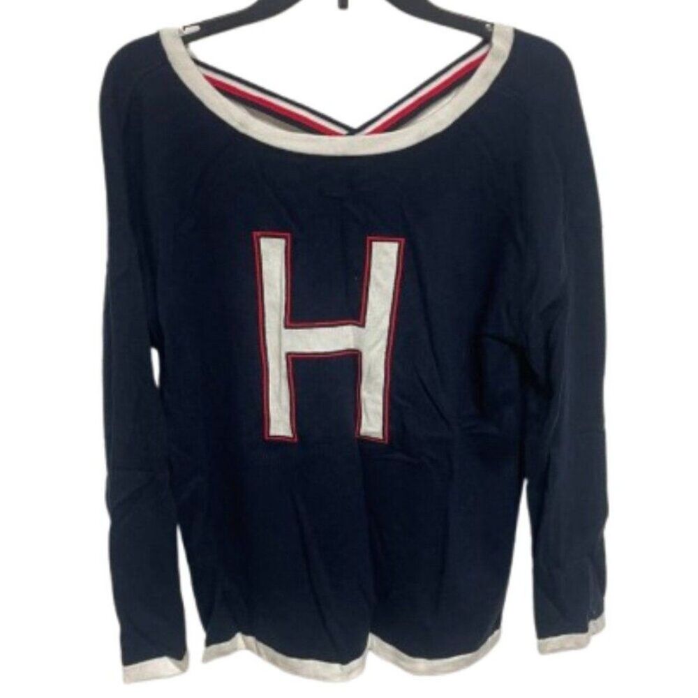 Tommy Hilfiger Varsity Letterman's H Scoop neck Open Back Sweatshirt LARGE